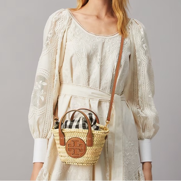 NWT Tory Burch Ella Straw Basket Micro Tote Bag Natural Classic Cuoio 82156 - Picture 12 of 12